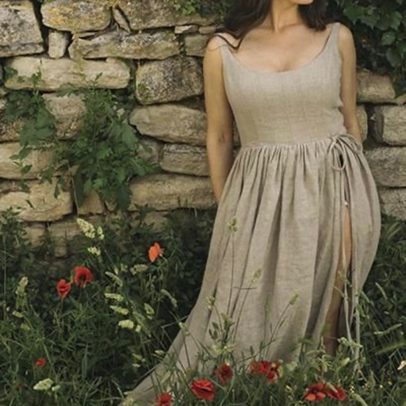 Luxe Provence Marianne Linen Dress-Jamie Beck capsule collection Stone Lg - Picture 5 of 9